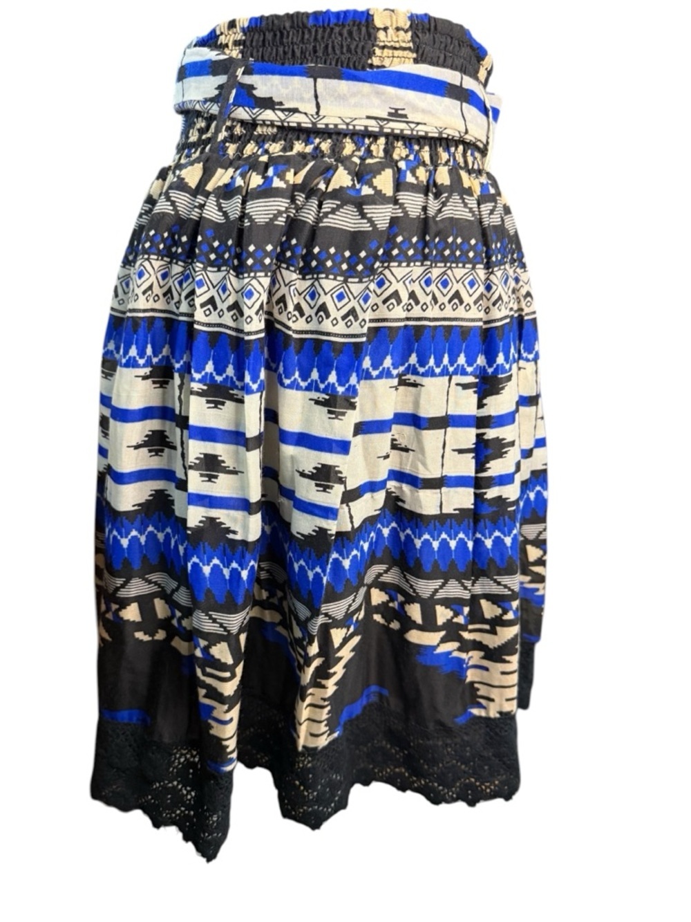 Mix Nouveau Tie-Waist Mini Skirt in Blue and Black Aztec Print Size M - Picture 3 of 7